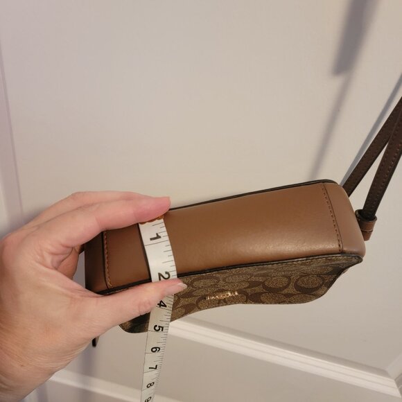 COACH Mini Camera Bag In Signature Canvas Khaki Saddle - Picture 12 of 16